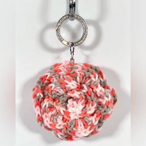 Pink Ombre Flower Bag Charm Keychain W/Silver Bling Clip Ring